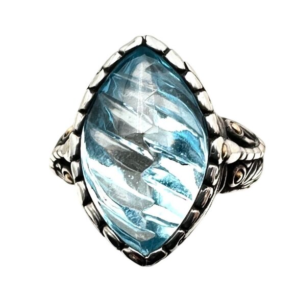 Samuel Benham Women's Ring 18K Yellow Gold Sterling Silver Blue Topaz Size 8 - Picture 1 of 5